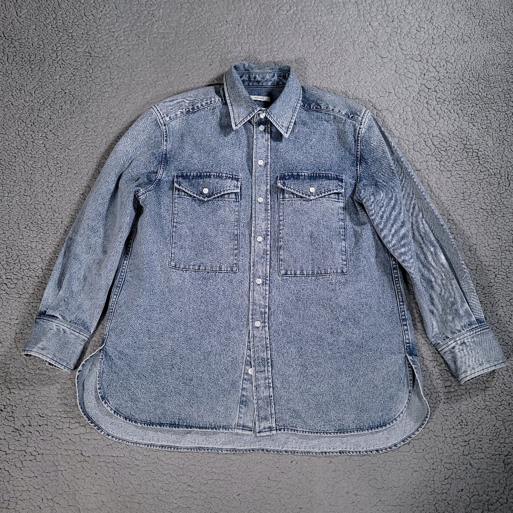 Chic Joc Shirt Mens 40 Blue Heavyweight Denim Cotton Long Sleeve Designer Button